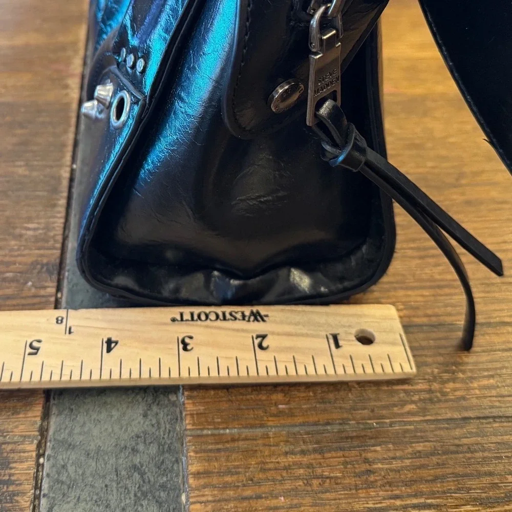 Steve Madden Bmiley Black Distressed Grommet Studded Crossbody Satchel Bag